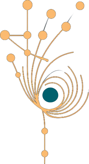YadhuNet mark — a peacock feather eye opening into a network